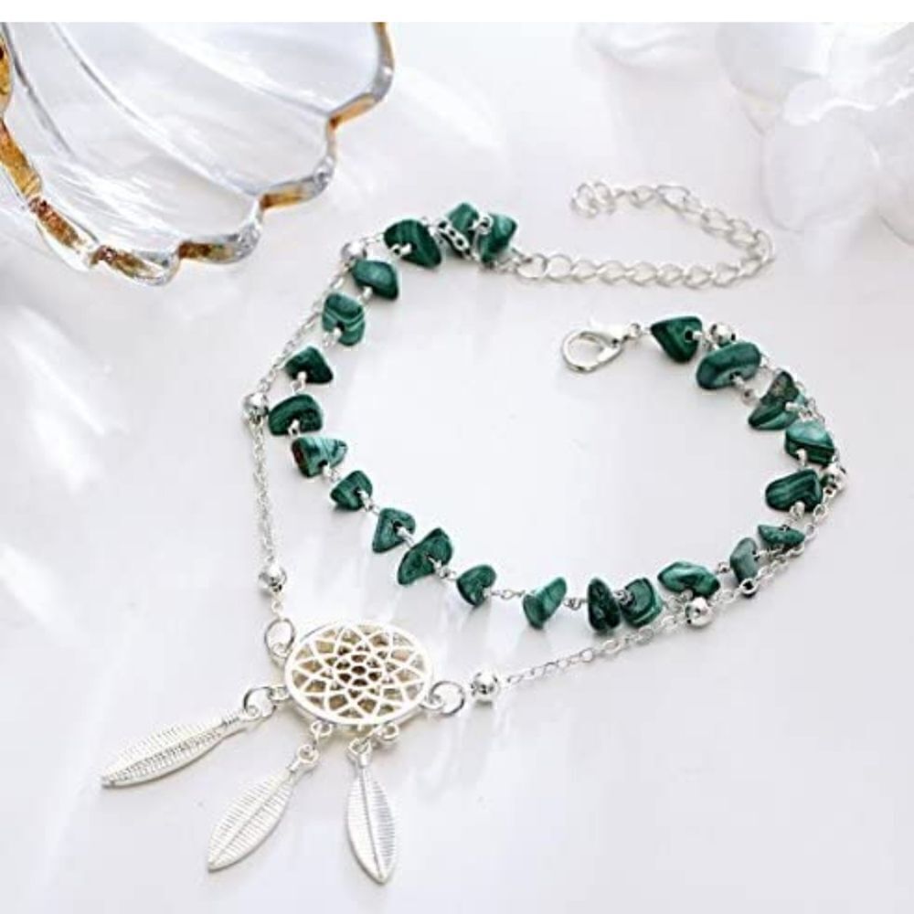 Hollow Dreamcatcher Irregular Green Turquoise AnkletSummer Beach Foot chain